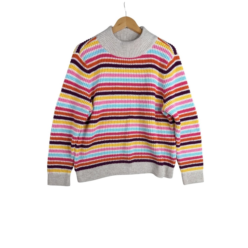 Talbots Chunky Knit Striped Mockneck Sweater size XL Petite Multicolor Pink/Blu